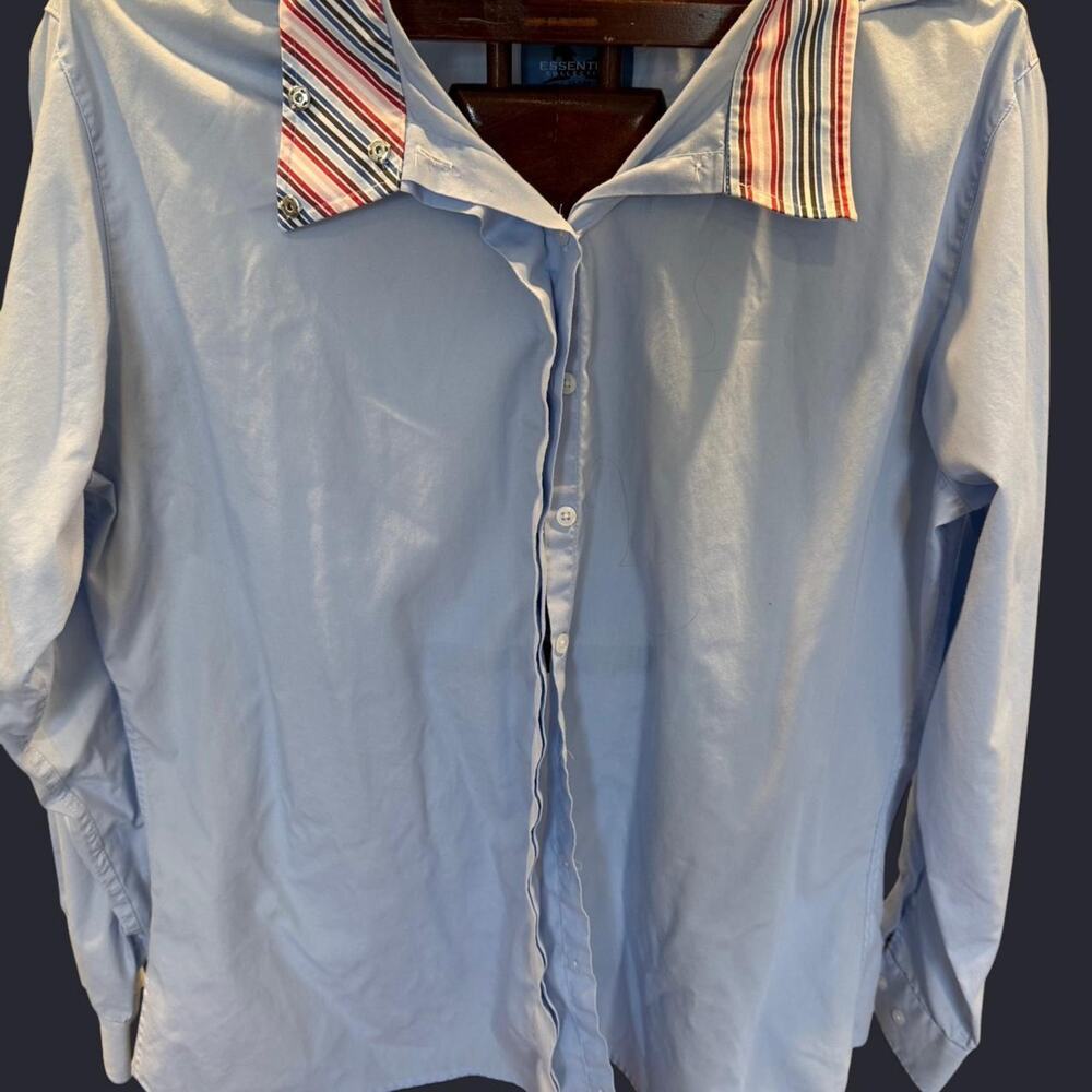 Blue and white striped button up